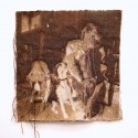 Otherly, 2013 --- Mother cradling her leg whilst biting it 30 x 32cm Tapestry