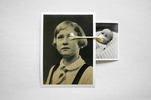 Attachment (Photographs of Grandma and Father, held together with chewing gum), 15 x 15cm, 2018