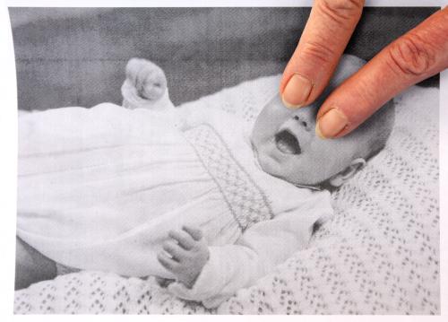 I can't see you (Artist's Mother's fingers pointing over the eyes of artist's Father), 14 x 20cm, 2019