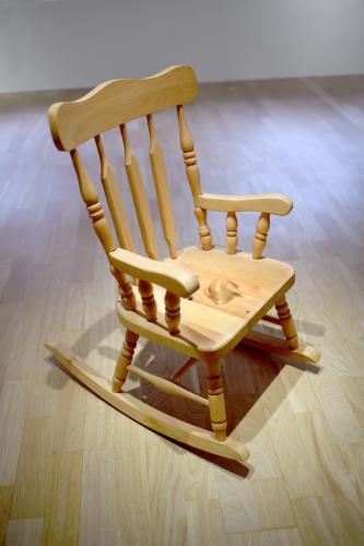 No (child's rocking chair with my father's chin growing out of it), sculpture, 2021