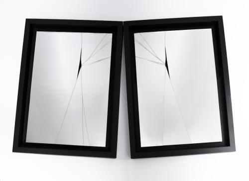 Mirror Mirror (2 cracked mirrors within wooden frames), 40 x 65cm, 2024