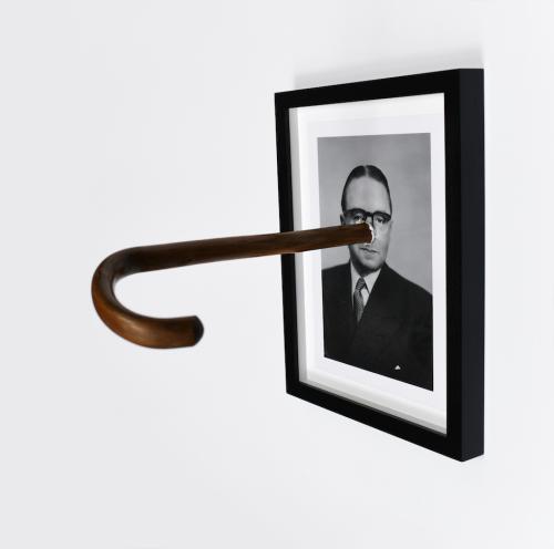 Support (walking stick holding photograph of my great grandad to the wall), 2024